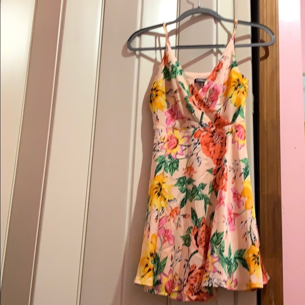 Express Floral Satin Fit and Flare Dress